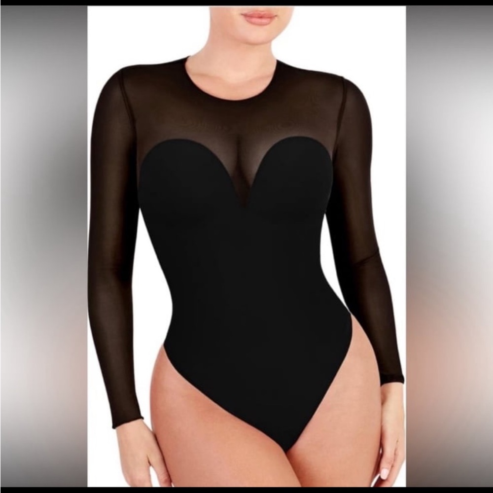 Popilush Shapewear Bodysuit Women Tummy Control Long Sleeve Mesh Thong NWT XXL